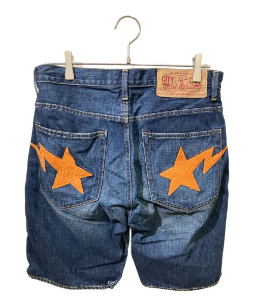 A BATHING APE（アベイシングエイプ）A BATHING APE (アベイシングエイプ) BAPE STA デニムハーフパンツ インディゴ サイズ:Sの古着・服飾アイテム