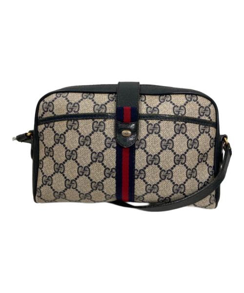GUCCI（グッチ）GUCCI (グッチ) GG柄ショルダーバッグ ブラック×ベージュの古着・服飾アイテム