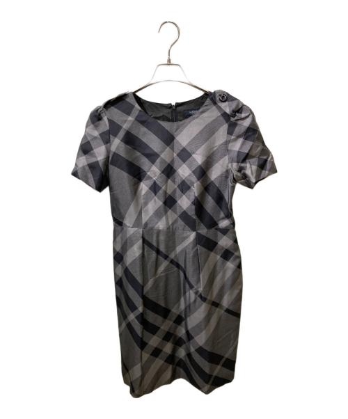 BURBERRY LONDON（バーバリーロンドン）BURBERRY LONDON (バーバリーロンドン) チェックシルクワンピース グレー×ブラック サイズ:Mの古着・服飾アイテム