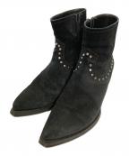 Saint Laurent Parisサンローランパリ）の古着「スタッズアンクルヒールスエードレザーブーツ」｜ブラック