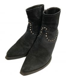 Saint Laurent Paris（サンローランパリ）の古着「スタッズアンクルヒールスエードレザーブーツ」｜ブラック
