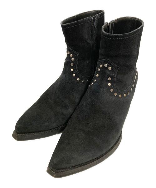 Saint Laurent Paris（サンローランパリ）Saint Laurent Paris (サンローランパリ) スタッズアンクルヒールスエードレザーブーツ ブラック サイズ:40の古着・服飾アイテム