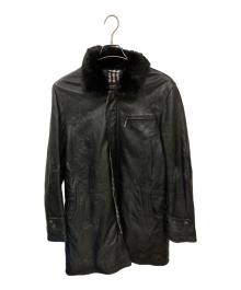 BURBERRY BLACK LABEL（バーバリーブラックレーベル）の古着「ラビットファー付きラムレザーコート」｜ブラック