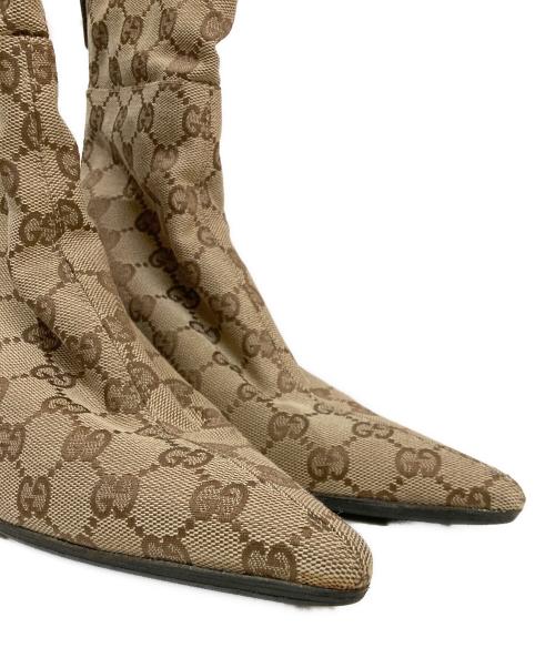GUCCI（グッチ）GUCCI (グッチ) GGキャンバスヒールブーツ ベージュ サイズ:35の古着・服飾アイテム
