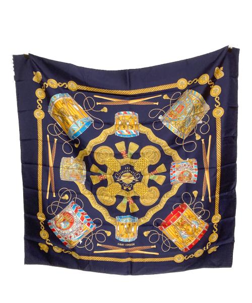 HERMES（エルメス）HERMES (エルメス) タンブールの太鼓 カレ90 スカーフ ネイビーの古着・服飾アイテム