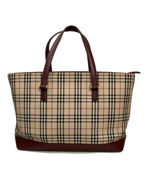 BURBERRY（バーバリー）BURBERRY (バーバリー) ノヴァチェックトートバッグ ベージュ×レッドの古着・服飾アイテム