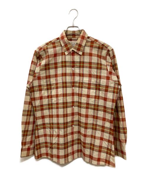 ARROW（アロー）ARROW (アロー) 60S ヴィンテージオープンカラーシャツ ベージュ×レッド サイズ:Mの古着・服飾アイテム