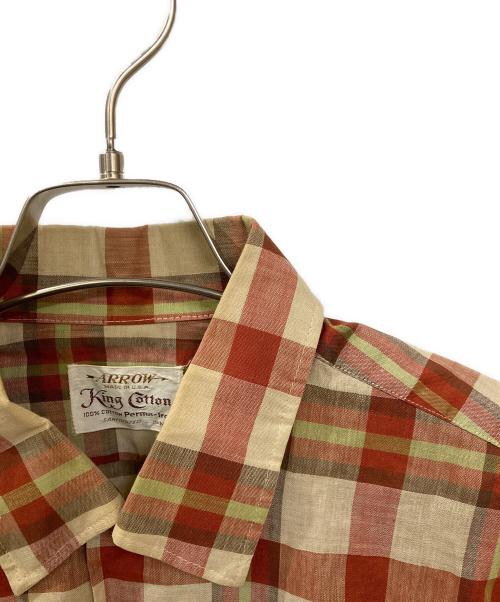 ARROW（アロー）ARROW (アロー) 60S ヴィンテージオープンカラーシャツ ベージュ×レッド サイズ:Mの古着・服飾アイテム
