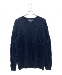 POLO RALPH LAUREN（ポロ・ラルフローレン）の古着「古着HAND KNITケーブルニット」｜ネイビー