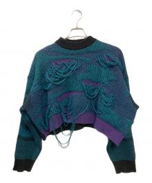 DIESEL（ディーゼル）の古着「ダメージ加工ショートニット」｜ブルー