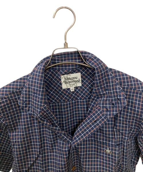 Vivienne Westwood man（ヴィヴィアン ウェストウッド マン）Vivienne Westwood man (ヴィヴィアン ウェストウッド マン) 半袖チェックシャツ ネイビー サイズ:46の古着・服飾アイテム