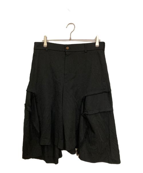 BLACK COMME des GARCONS（ブラックコムデギャルソン）BLACK COMME des GARCONS (ブラックコムデギャルソン) ポリ縮デザインワイドショーツパンツ ブラック サイズ:Lの古着・服飾アイテム