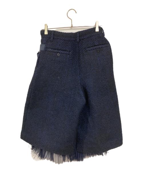 sacai（サカイ）sacai (サカイ) ギャザープリーツウールハーフパンツ ネイビー サイズ:2の古着・服飾アイテム