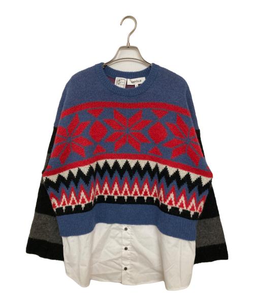 KEITA MARUYAMA（ケイタマルヤマ）KEITA MARUYAMA (ケイタマルヤマ) ENFOLD (エンフォルド) MIX KNIT PULLOVER ネイビー サイズ:38の古着・服飾アイテム