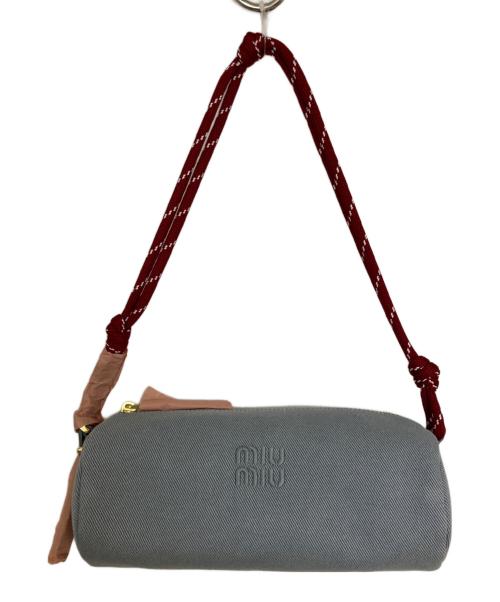 MIU MIU（ミュウミュウ）MIU MIU (ミュウミュウ) ロゴ刺繍ギャバジンポーチ ブルーの古着・服飾アイテム