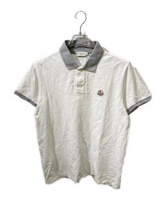 新品同様　モンクレール　ホワイト ポロシャツ Ｓ　ストライプ 袖　3S551 中古・古着通販】MONCLER (モンクレール) アップリケポロシャツ