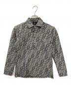 1piu1uguale3ウノピュウノウグァーレトレ）の古着「FULL LOGO POLO / 113総柄ロゴ ロングスリーブ ポロ Tシャツ」｜グレー