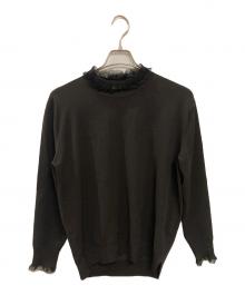 DRAWER（ドゥロワー）の古着「16G ネックフリル ロングスリーブニット」｜チャコールグレー