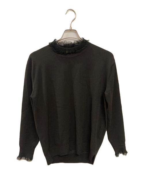 DRAWER（ドゥロワー）DRAWER (ドゥロワー) 16G ネックフリル ロングスリーブニット チャコールグレー サイズ:2の古着・服飾アイテム