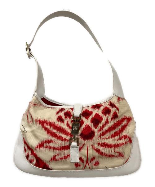 GUCCI（グッチ）GUCCI (グッチ) 総柄ナイロンキャンバスレザーハンドバック ホワイトの古着・服飾アイテム