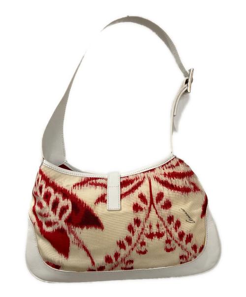 GUCCI（グッチ）GUCCI (グッチ) 総柄ナイロンキャンバスレザーハンドバック ホワイトの古着・服飾アイテム