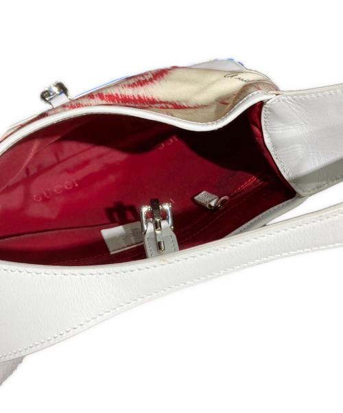 GUCCI（グッチ）GUCCI (グッチ) 総柄ナイロンキャンバスレザーハンドバック ホワイトの古着・服飾アイテム