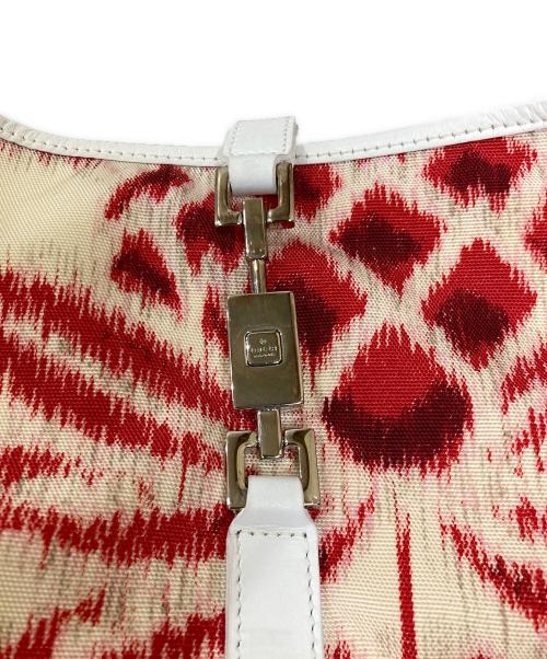 GUCCI（グッチ）GUCCI (グッチ) 総柄ナイロンキャンバスレザーハンドバック ホワイトの古着・服飾アイテム