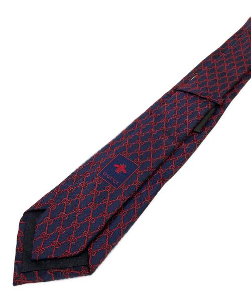 GUCCI（グッチ）GUCCI (グッチ) GG総柄ネクタイ レッド×ネイビー サイズ:不明(実寸サイズをご確認ください)の古着・服飾アイテム