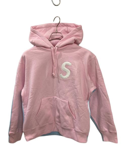 SUPREME（シュプリーム）Supreme (シュプリーム) S Logo Hooded Sweatshirt ピンク×ブルー サイズ:Sの古着・服飾アイテム