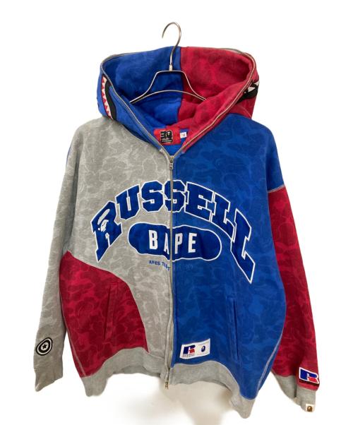A BATHING APE（ア ベイシング エイプ）A BATHING APE (ア ベイシング エイプ) RUSSELL ATHLETIC (ラッセルアスレチック) SHARK FULL ZIP HOODIE / シャークパーカー ブルー×レッド サイズ:XLの古着・服飾アイテム