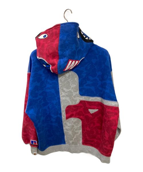 A BATHING APE（ア ベイシング エイプ）A BATHING APE (ア ベイシング エイプ) RUSSELL ATHLETIC (ラッセルアスレチック) SHARK FULL ZIP HOODIE / シャークパーカー ブルー×レッド サイズ:XLの古着・服飾アイテム