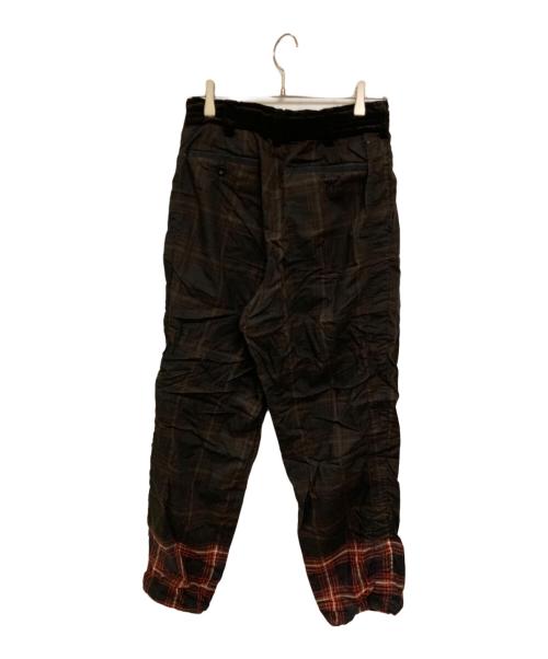 sacai（サカイ）sacai (サカイ) ドローストリングチェックロングパンツ ブラウンの古着・服飾アイテム