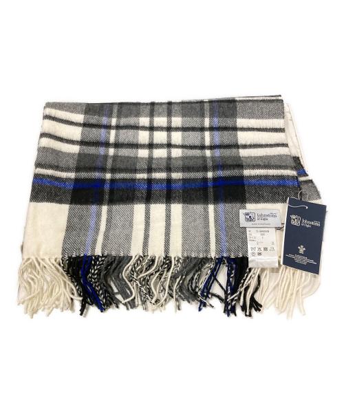 JOHNSTONS OF ELGIN（ジョンストンズオブエルガン）JOHNSTONS OF ELGIN (ジョンストンズオブエルガン) カシミヤウール大判ストール ホワイト×ブラックの古着・服飾アイテム