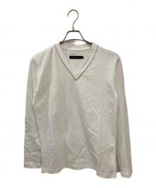 1piu1uguale3（ウノピュウノウグァーレトレ）の古着「ラインストーンVネックカットソー」｜ホワイト