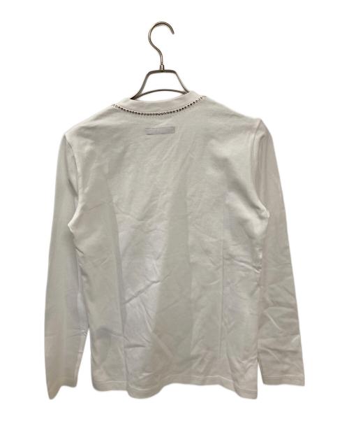 1piu1uguale3（ウノピュウノウグァーレトレ）1piu1uguale3 (ウノピュウノウグァーレトレ) ラインストーンVネックカットソー ホワイト サイズ:4の古着・服飾アイテム