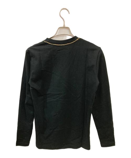 1piu1uguale3（ウノピュウノウグァーレトレ）1piu1uguale3 (ウノピュウノウグァーレトレ) ラインストーンVネックカットソー ブラック サイズ:4の古着・服飾アイテム