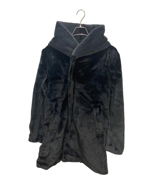 1piu1uguale3（ウノピュウノウグァーレトレ）1piu1uguale3 (ウノピュウノウグァーレトレ) VELVET FUR WRAP HOODED COAT/ベルベットファーフーデッドコート ブラック サイズ:5の古着・服飾アイテム