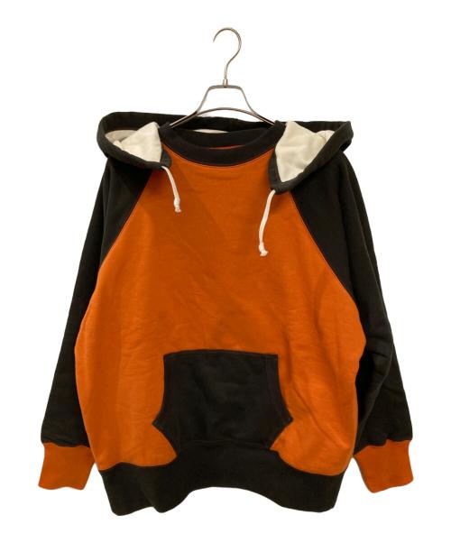 freewheelers（フリーホイーラーズ）freewheelers (フリーホイーラーズ) POWER WEAR復刻ダブルフェイススウェットパーカー / 後付けパーカー グレー×オレンジ サイズ:44の古着・服飾アイテム