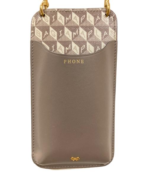 ANYA HINDMARCH（アニヤ・ハインドマーチ）ANYA HINDMARCH (アニヤ・ハインドマーチ) Phone Pouch on Strap / ショルダーポーチ ポシェット グレーの古着・服飾アイテム