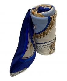 HERMES（エルメス）の古着「グラン・アパラ・盛装の馬 カレ90 スカーフ」｜ホワイト×ブルー