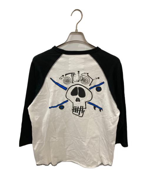 stussy（ステューシー）stussy (ステューシー) 00S クロスボーンプリントラグランカットソー ブラック×ホワイト サイズ:Mの古着・服飾アイテム