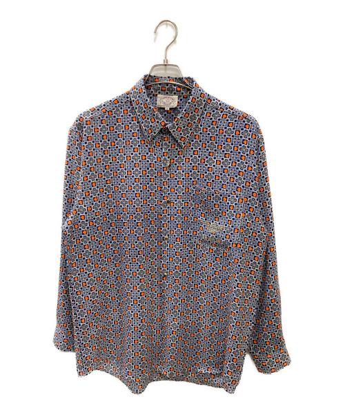 ARMANI JEANS（アルマーニジーンズ）ARMANI JEANS (アルマーニジーンズ) 古着総柄ロゴ刺繍ロゴボタンシャツ ブルー サイズ:Mの古着・服飾アイテム
