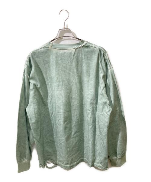 MAISON SPECIAL（メゾンスペシャル）MAISON SPECIAL (メゾンスペシャル) Embroidery Damage Over-Dye Crew Neck Long-Sleeve T-Shirts グリーンの古着・服飾アイテム