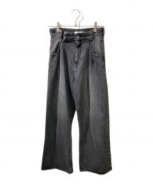 Snidel（スナイデル）の古着「ダブルタックデニムワイドパンツ」｜ブラック