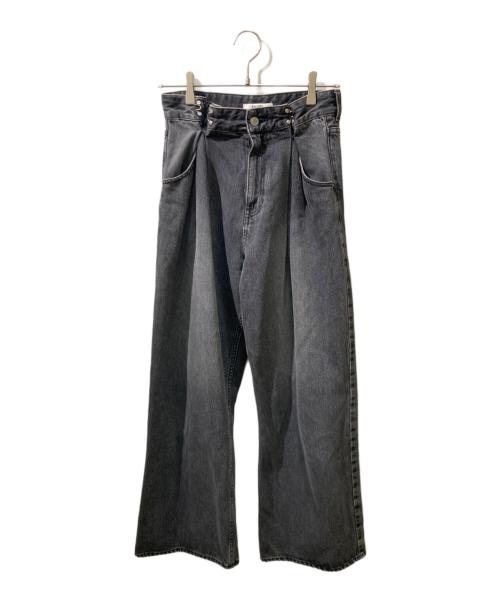 Snidel（スナイデル）Snidel (スナイデル) ダブルタックデニムワイドパンツ ブラックの古着・服飾アイテム