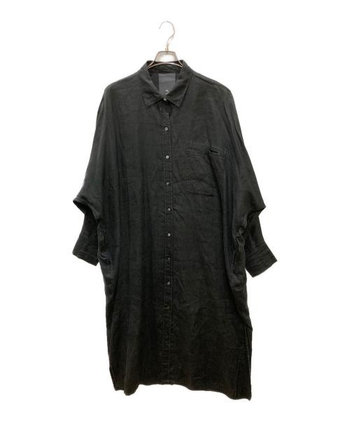 minitz（ミニッツ）minitz (ミニッツ) リネンロングシャツワンピース ブラック サイズ:-（実寸参照)の古着・服飾アイテム