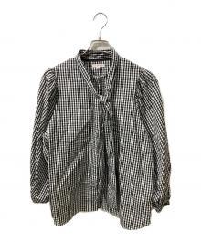 YORI（ヨリ）の古着「ボウタイチェックブラウス」｜ブラック×ホワイト