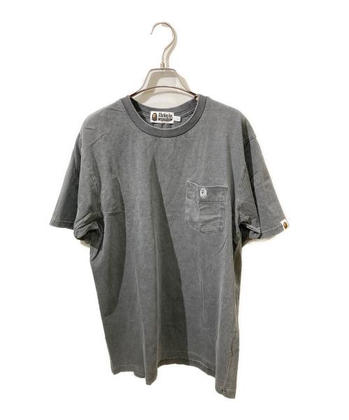 A BATHING APE（アベイシングエイプ）A BATHING APE (アベイシングエイプ) ガーメントダイサル刺繍ポケットポケットTシャツ ブラック サイズ:Lの古着・服飾アイテム