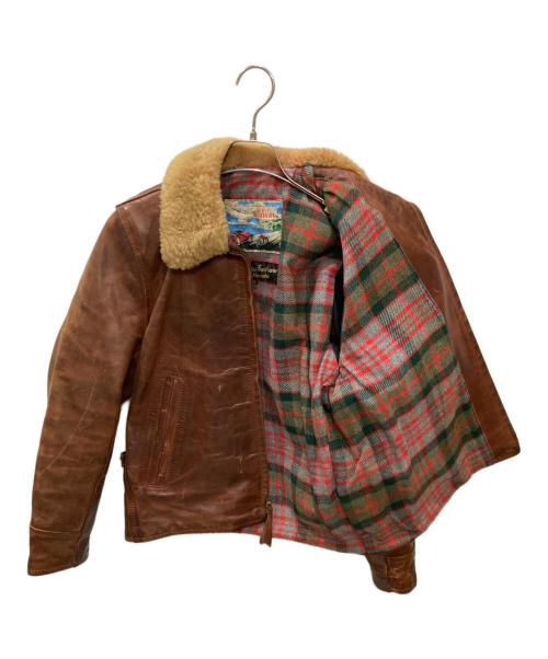 Aero LEATHER（エアロレザー）Aero LEATHER (エアロレザー) ハーフベルト 襟ボアホースハイドレザージャケット ブラウン サイズ:36の古着・服飾アイテム