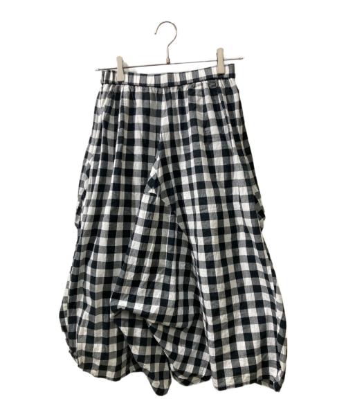 慈雨（ジウ）慈雨 (ジウ) ギンガムチェックサルエルパンツ ホワイト×ブラック サイズ:Mの古着・服飾アイテム